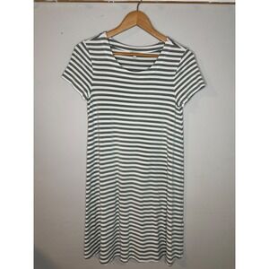 Talbots Petite Dress P Striped Green White Cotton T Shirt Mini Casual